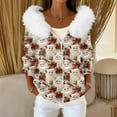thumbnail image 2 of Women's Fashion Casual Sweater with Zipper Print, Plush Hooded Cardigan Jacket for Christmas Season and Cozy Wear,Beige,L, 2 of 7