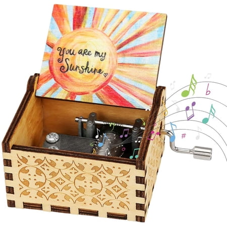 BSIKAIK Wooden Hand Crank Music Box – 'You Are My Sunshine' Musical Box, 3.8x2.4x1.7 Inches, Gift For Loved Ones