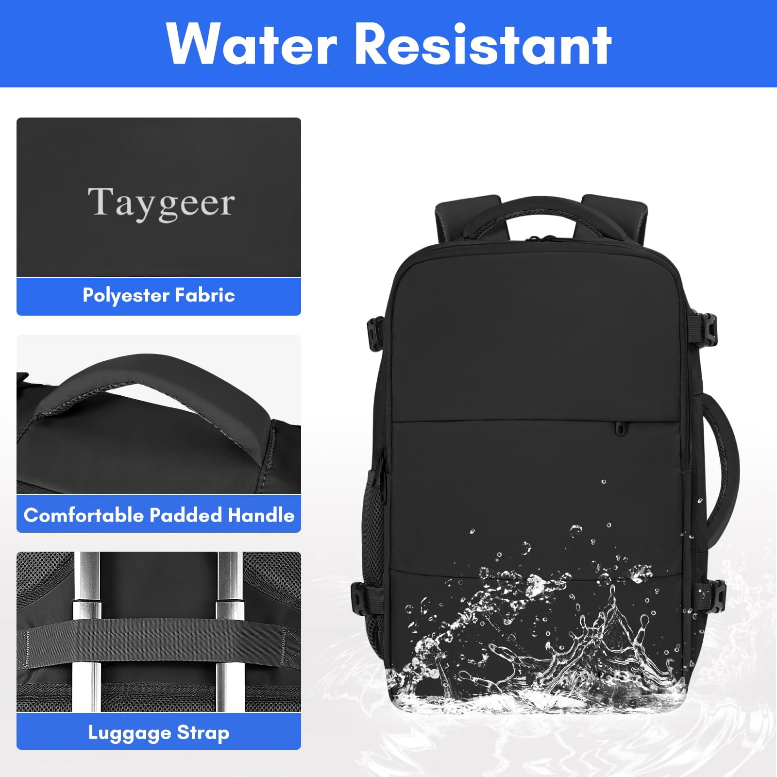 Taygeer Travel Laptop Backpack for Women Men, 35L Carry on Luggage Backpacks with Shoe Pouch,Black