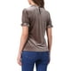 thumbnail image 3 of Camisa con cuello rizado Inspire Chic para mujer, blusa de terciopelo de manga corta, tamaño S, marrón claro, 3 of 5