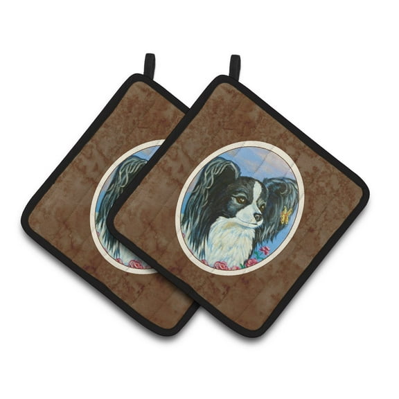 Carolines Treasures 7247PTHD Black and White Papillon Pair of Pot Holders , 7.5HX7.5W, multicolor