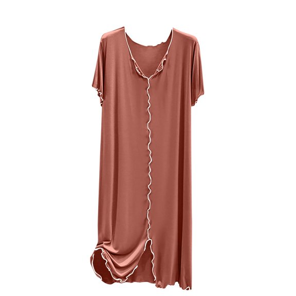 ZyeKqe Plus Size Pajamas Dress Short Sleeve Round Neck Sleepwear Dress Summer Casual Comfy Nightgowns Loungewear