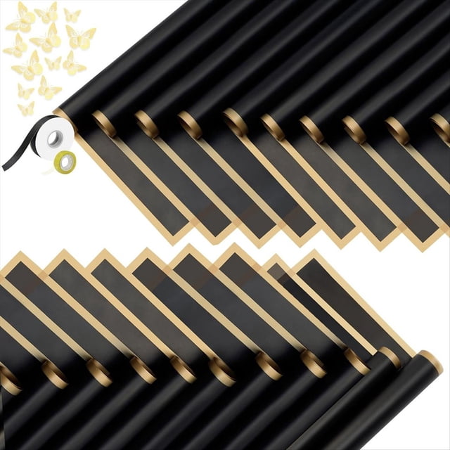 20 Hojas de Papel de Regalo de Flores con Borde Dorado, Papel de Embalaje para Ramo, Suministros para Ramo de Floristería (Negro)