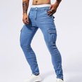thumbnail image 3 of Yaoyar Men's Washed Denim Jeans with Multiple Pockets Solid Color Stretch Fabric Slim Fit Elastic Ankle Cuff Casual Style Denim Pants,31,Blue, 3 of 8