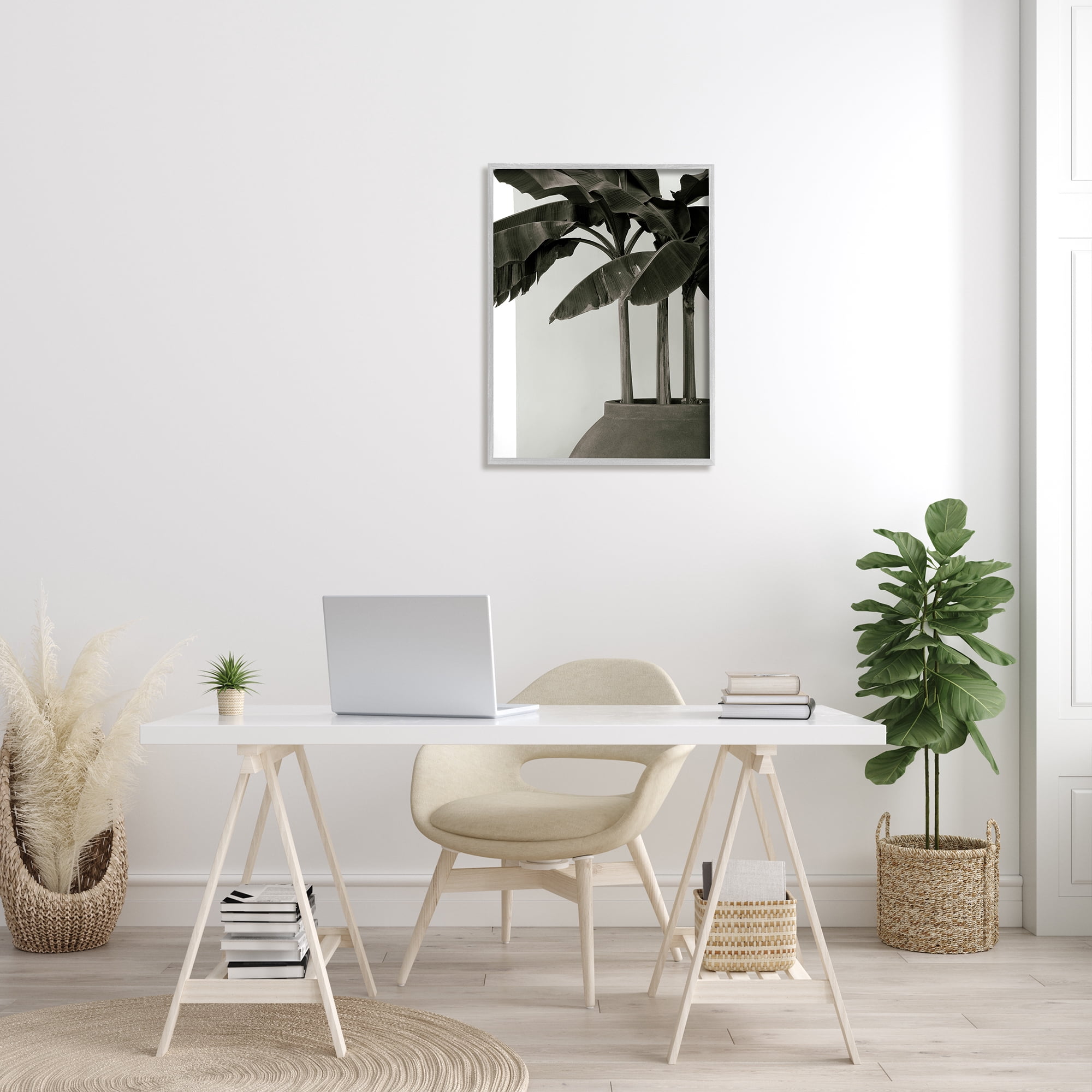 Stupell Industries Modern Tropical Palm Monochromatic Cement Planter, 24 x 30, Design by George Cannon