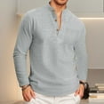 thumbnail image 2 of Mens Long Sleeve Polo Shirts Button Up Solid Color Casual Work Wear Polos Fall Winter Cotton Tops (Grey, Size XXXL), 2 of 8