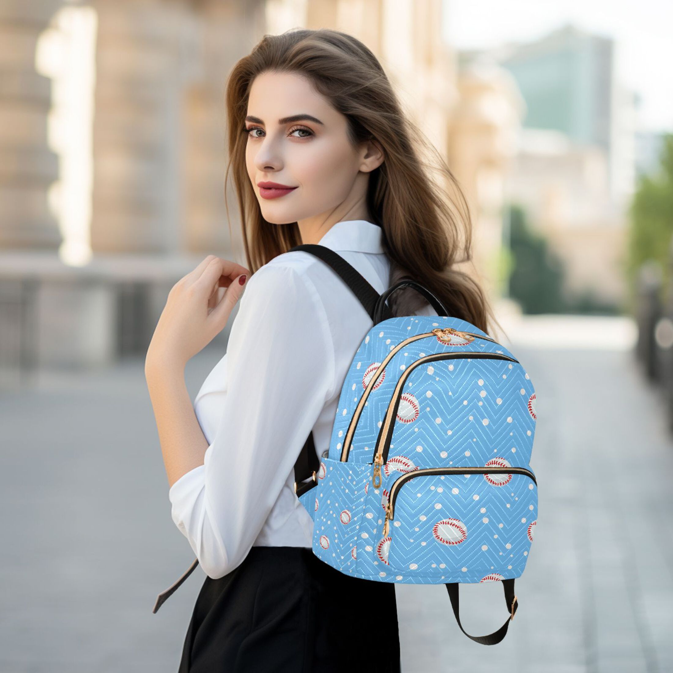 ALAZA Baseball Polka Dot Womens Travel Laptop Backpack Large Daypack Ladies Shoulder Bags S
