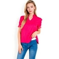 thumbnail image 3 of Women's Puff Sleeve Blouse with Delicate Crochet Cuffs and V-Neckline- Fuchsia,X Large, 3 of 7
