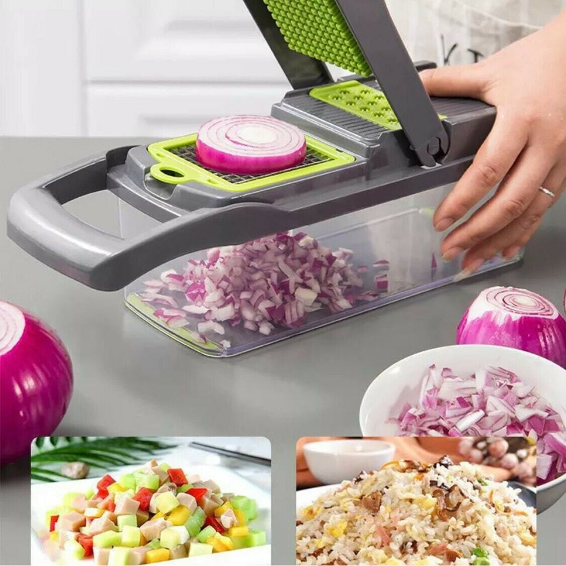  Vegetable Chopper Onion Chopper Dicer 15 in 1 Professional  Mandoline Slicer for Kitchen, Multifunctional Food Chopper Cutter for  Cucumber, Potato, Tomato, Veggie with 11 blades and Filter Basket: Home &  Kitchen