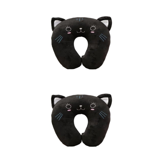 Ounissouiy Almohadas Suaves En Forma De U Portátiles Y Cómodas para Viajar Comodidad Almohadas En Forma De U Dormir Lindo Gato Negro 26 * 30 Cm gato negro 26*30cm 2Conjunto