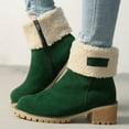 thumbnail image 2 of Mepaouo Winter Boots for Women Slip on Suede Snow Ankle Booties Side Zipper Mid Chunky Heel Outdoor Shoes Green 9.5, 2 of 9
