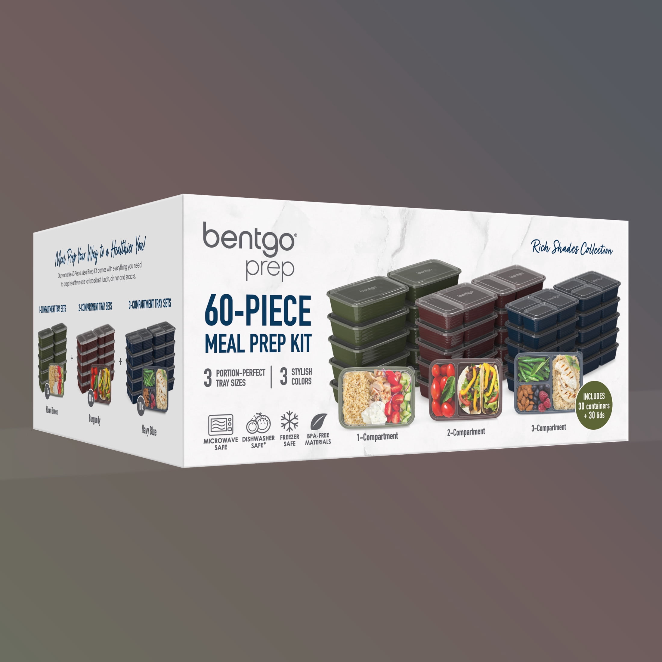 Bentgo Prep 60-Piece Meal Prep Kit - Rich Shades Collection