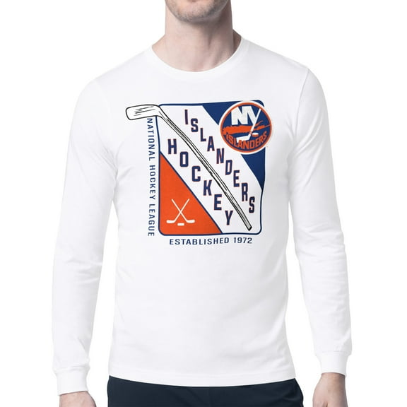 Men's Starter White New York Islanders Shield Long Sleeve Graphic T-Shirt