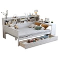 thumbnail image 3 of MODERNLUXE Full Size Daybed with 2 Drawers, Wooden L-Shaped Platform Bed with Storage Shelves and Study Desk,Antique White, 3 of 7