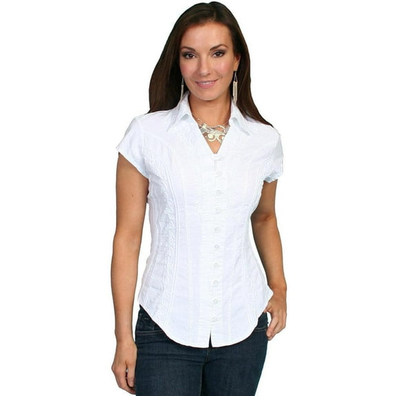 Scully Cantina Womens White 100% Cotton Cap Sleeve Vine Blouse S