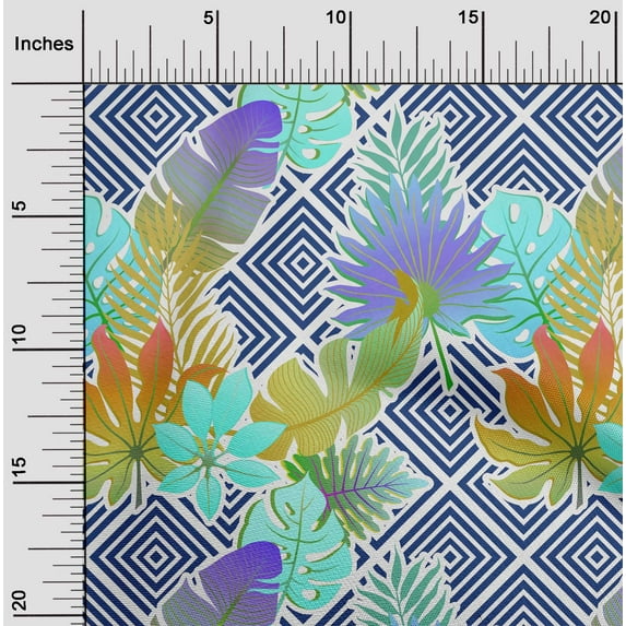 oneOone Rayon Medium Blue Fabric Leaves Craft Projects Decor Fabric Printed By The Yard 56 Inch Wide