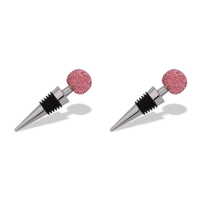 Moyic Tapón de botella de vino de zinc, botellas de diamantes de imitación, tapón de boquilla divertido, sellador, protector de barra Rosado 2Conjunto