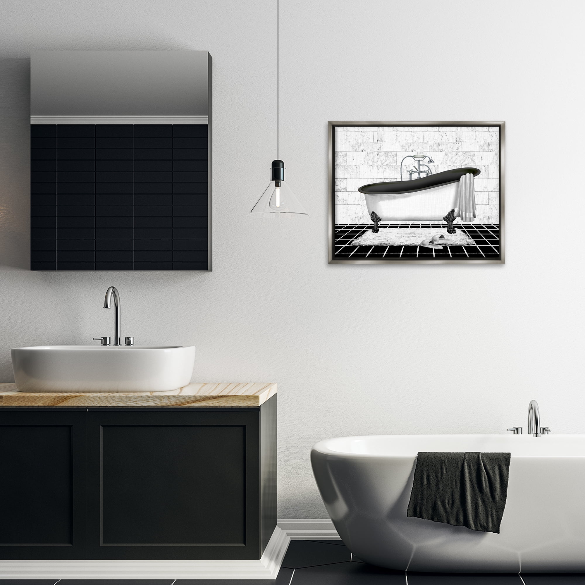 Stupell Industries Marble Pattern Bath Typography Painting Gray Floater Framed Canvas Art Print Wall Art, 31 x 25