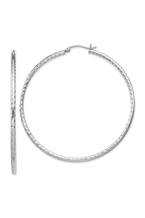White Sterling Silver Earring Hoop Women'S Diamond-Cut 57 mm 55