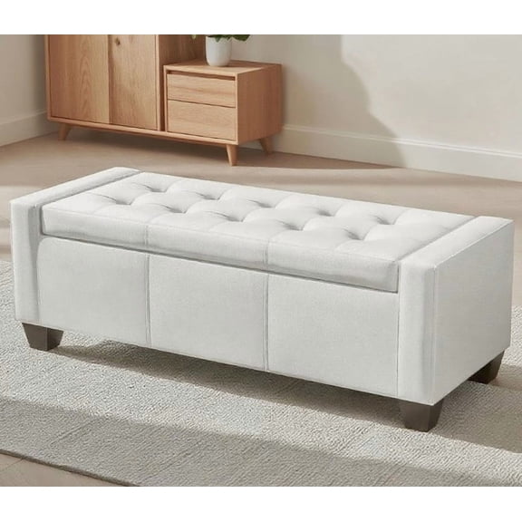 Dtwnek Faux Leather Storage Bench with Wood Frame, Rectangular Storage Ottoman for Living Room, Bedroom