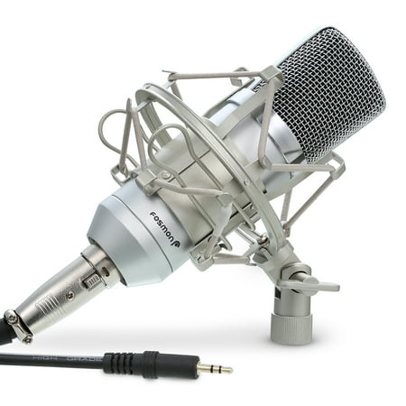 Microphone Shockmount Small Professional Condenser Microphone, Fosmon XLR to 3.5mm Desktop or Laptop Studio Cardioid Voice Recording Mic with Shock Mount & Windscreen for Broadcasting, Pod Casting, YouTube, Live & On Stage ()