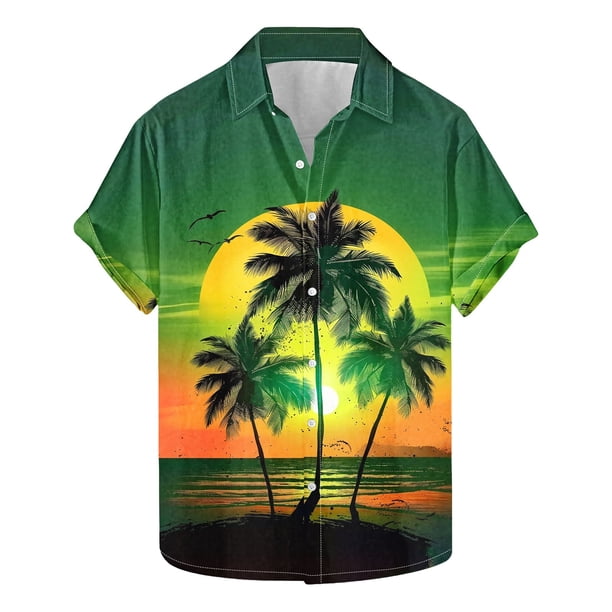 Camisas de Manga Larga para Hombres Moda Casual Floral Estampado Hawaiano Solapa Botón Superior, Ligero para Primavera Verano