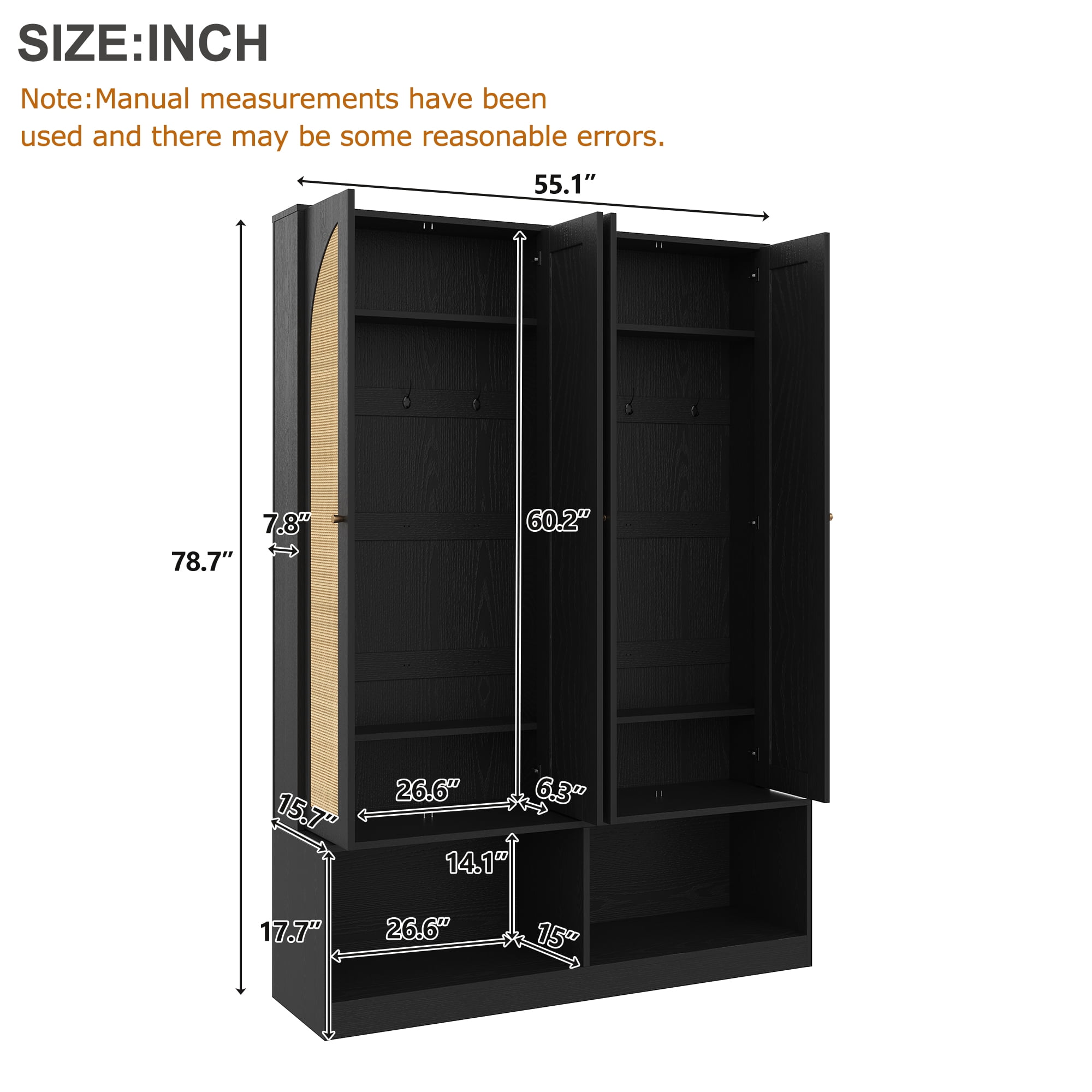 Euroco Farmhouse Entryway Hall Tree with Rattan Doors, Bench, Hooks & Adjustable Storage Shelves, 4-in-1 Mudroom Organizer with Shoe Cabinet