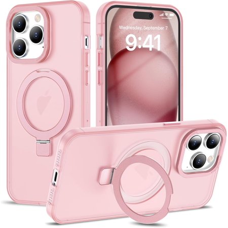 NEOYFC for iPhone 14 Pro Case with Magnetic Invisible Ring Stand [Compatible with Magsafe] [Military Grade Drop Protection] Shockproof Translucent Matte Slim Phone Case for Women Men, Pink