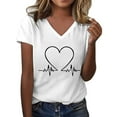 thumbnail image 2 of Women's Fashionable Casual V Neck Love Printed Top Short Sleeved T Shirt, 2 of 4