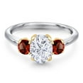 thumbnail image 3 of Gem Stone King 925 Silver and 10K Yellow Gold White Moissanite and Red Garnet Engagement Ring for Women | 2.24 Cttw | Oval 8X6MM | Gemstone Birthstone | Size 7, 3 of 7