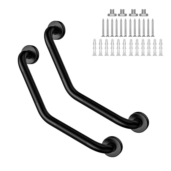 16 Inch - 2 Pack Black Angled Bathroom Grab Bar