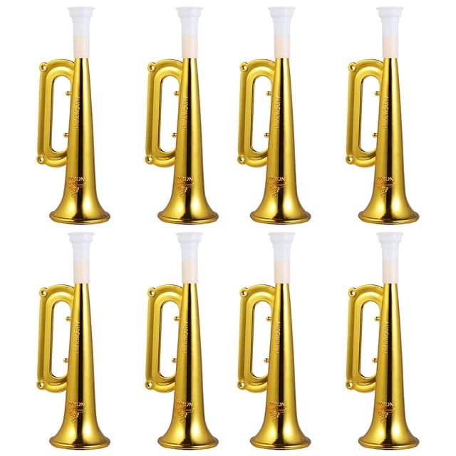 TOYMYTOY - 12 trompetas de plástico para hacer ruido, juguetes para niños, animadoras, partidos de fútbol, accesorios para animar, regalo de fiesta de cumpleaños (dorado)