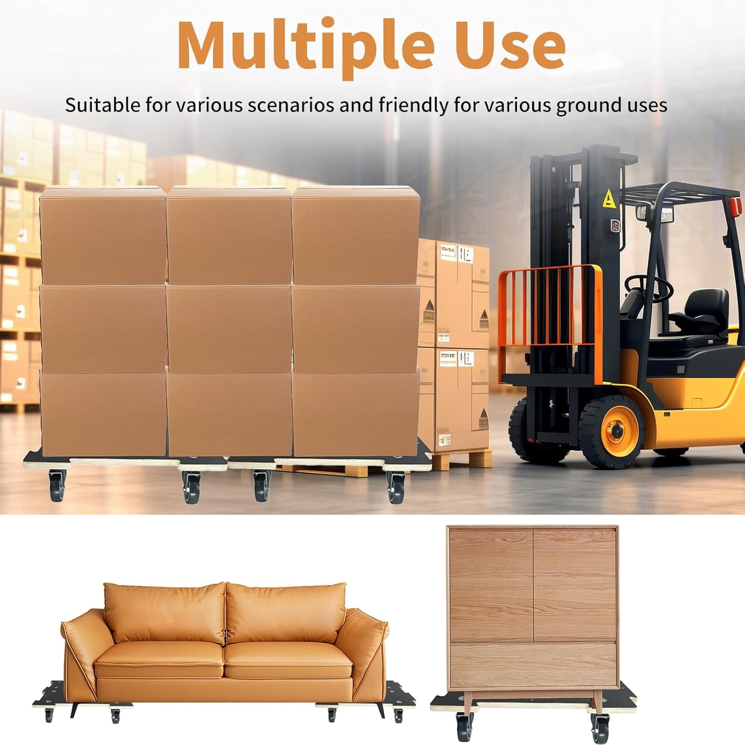 Hard Wood Mover Spliceable Dolly 550Lbs Capacity 2 Packs 4 Wheels Heavy Duty Furniture Moving Connectable Design Upgraded Transport Roller