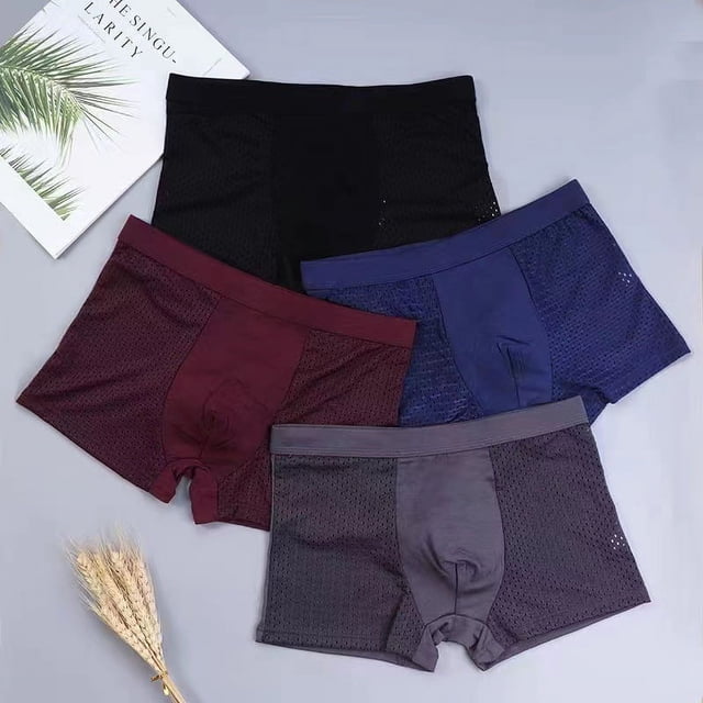 4 unids/lote de ropa interior para hombre, Boxer para hombre, Boxershorts de malla de seda helada, bragas de talla grande, calzoncillos transpirables sexis de verano 40-100KG
