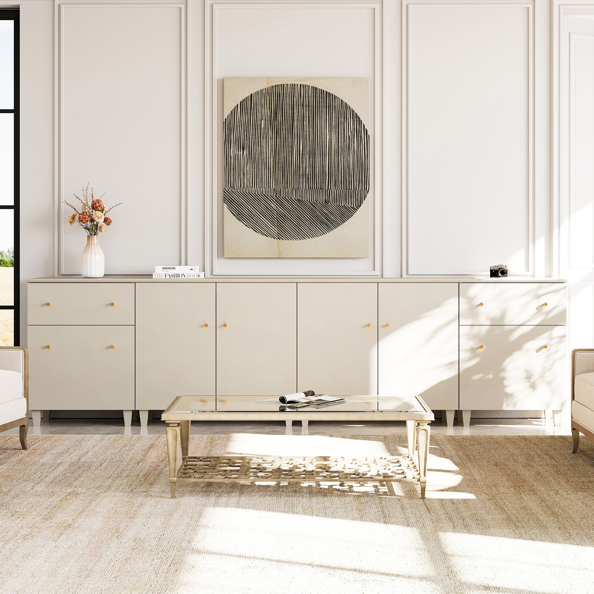 WAMPAT 4 Pieces Sideboards with Doors and Drawers for Dining Room Kitchen, Beige, 32.4" H, 3 Packs