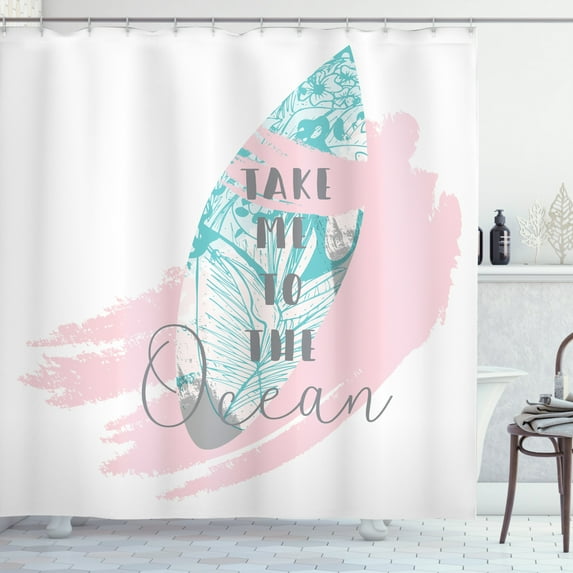 Ambesonne Beach Saying Shower Curtain, Take Me to the Ocean, 69"Wx75"L, Charcoal Grey Cadet Blue