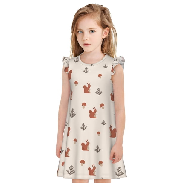 Balery Cute Squirrel Camisón de princesa para niñas, pijama de algodón con mangas abullonadas, suave y bonito.-X-Large