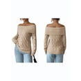 thumbnail image 3 of Female Sweaters Off Shoulder Long Sleeve Cable Knit Sweater Loose Chunky Work Tops Khaki S, 3 of 7