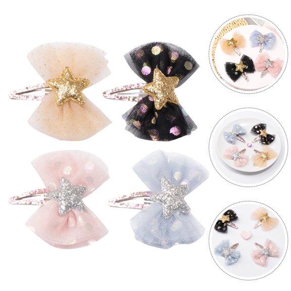 TABLZONE 4pcs Hair Accessories Bow Tie Clip Mesh Veil Assorted Color for Everyday Use