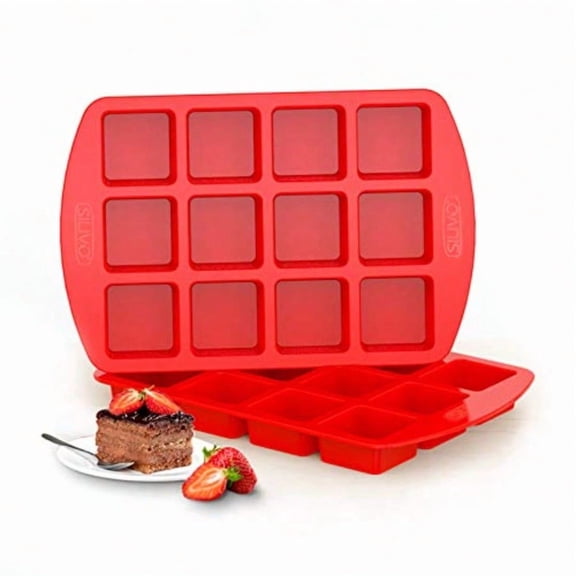 Silicone Brownie Pan with Dividers - 2 Pack 12-Cavity Non-Stick Silicone Molds for Brownie Bites Fudges and Minecraft Cakes