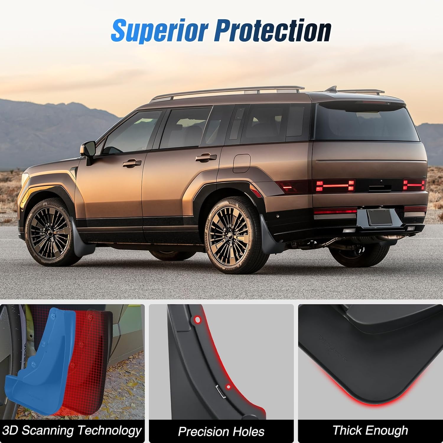 Nilight Mud Flaps for Hyundai Santa Fe 2024 2025, No Drilling Precision Fit Exterior Accessories Heavy-Duty Splash Guards Protection, Front & Rear Set