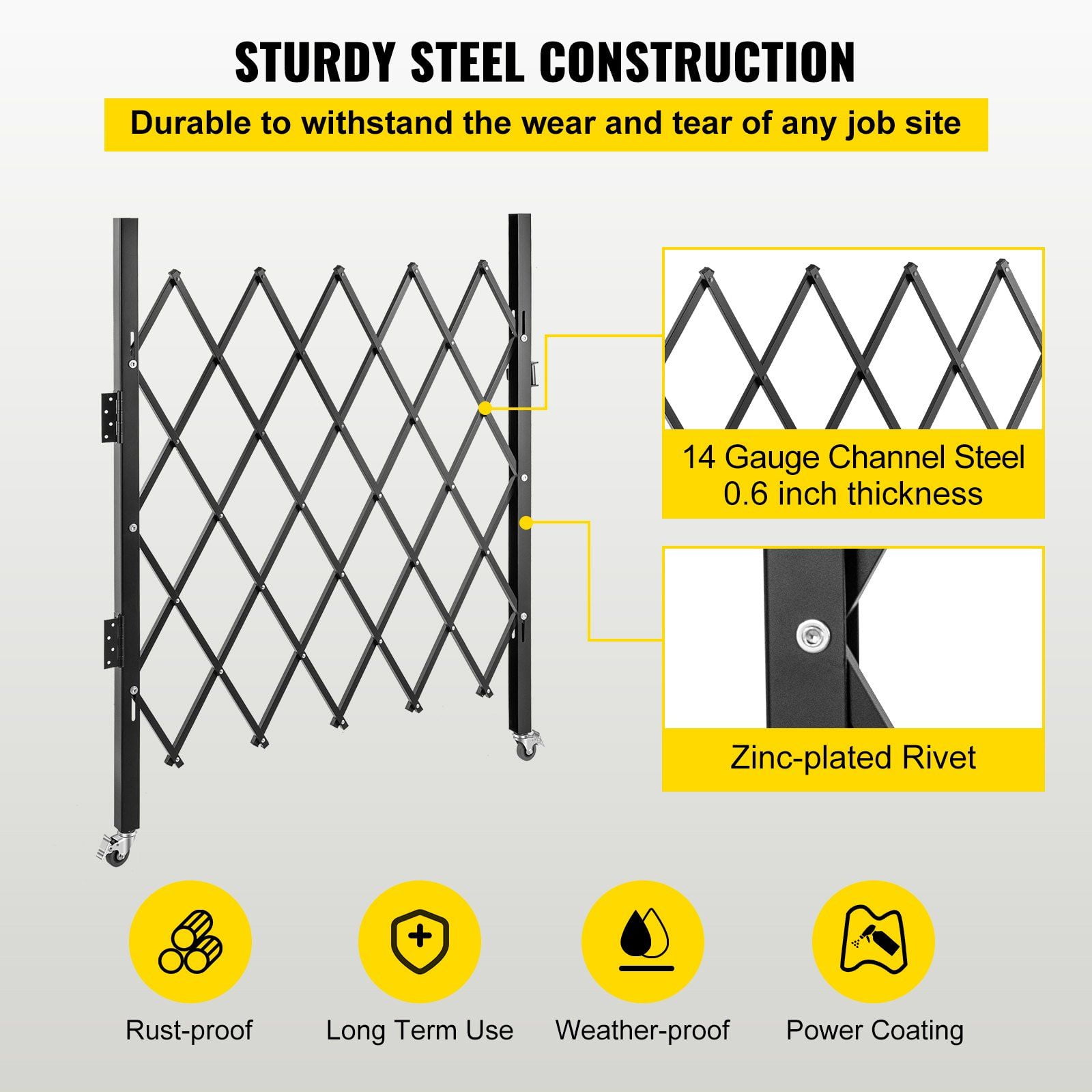 48" H x 66" W Steel Accordion Folding Security Gate with Padlock