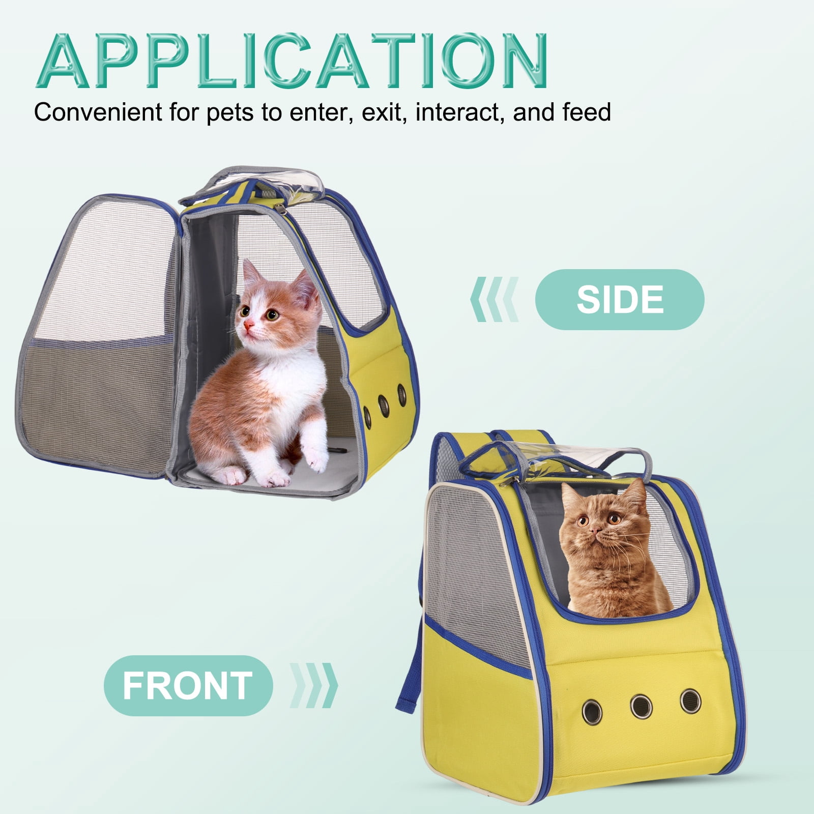 Uxcell Cat Backpack Carrier, Portable and Ventilated, Oxford Cloth for Cats or Small Dogs (Beige/Blue, 12.6"x11"x15")
