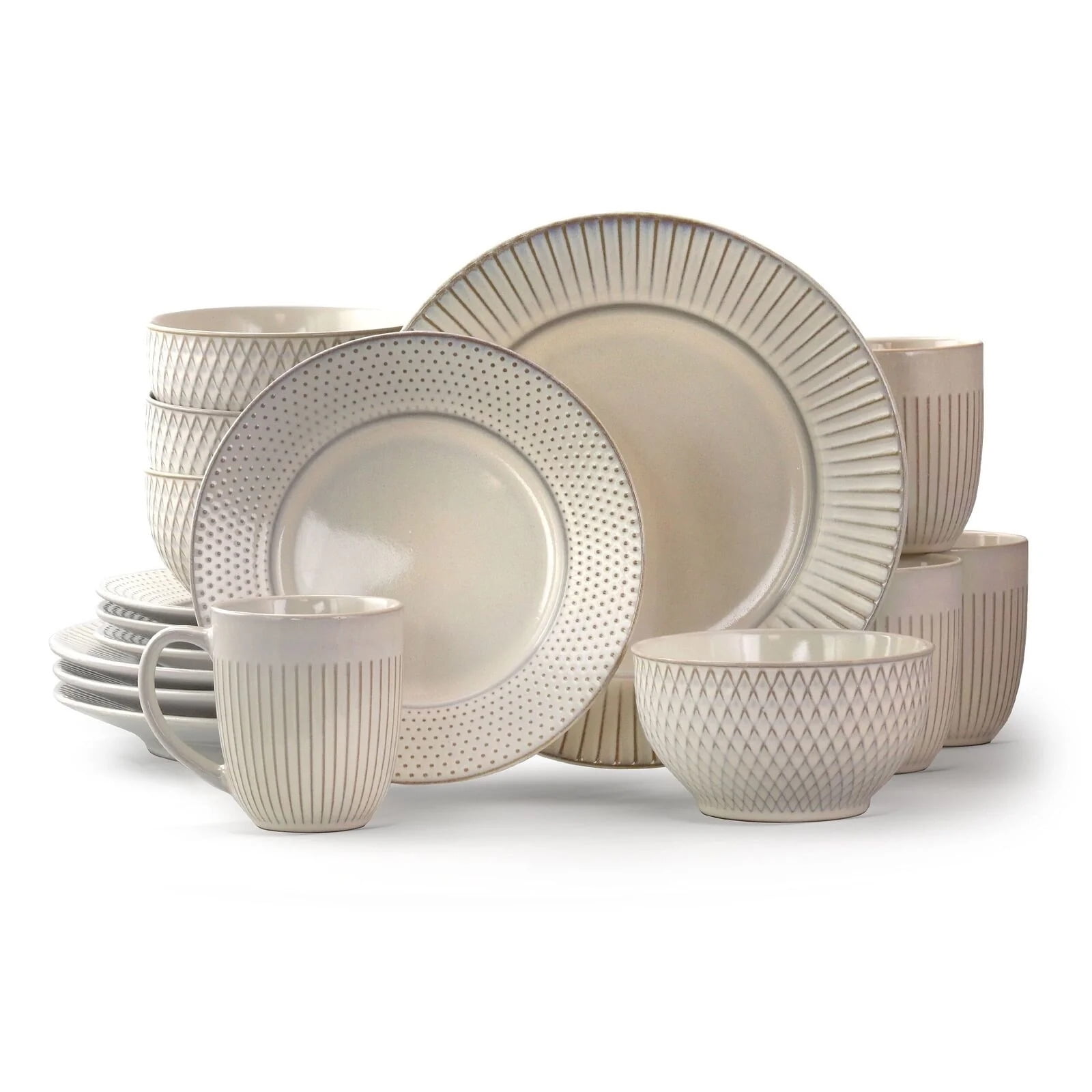 Elama Rustic Birch 16 Piece Elegant Stoneware Dinner Dish Set in