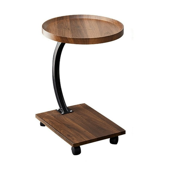 C Shaped Side Table Movable Sofa End Table Modern Coffee Table for Small Spaces, Walnut