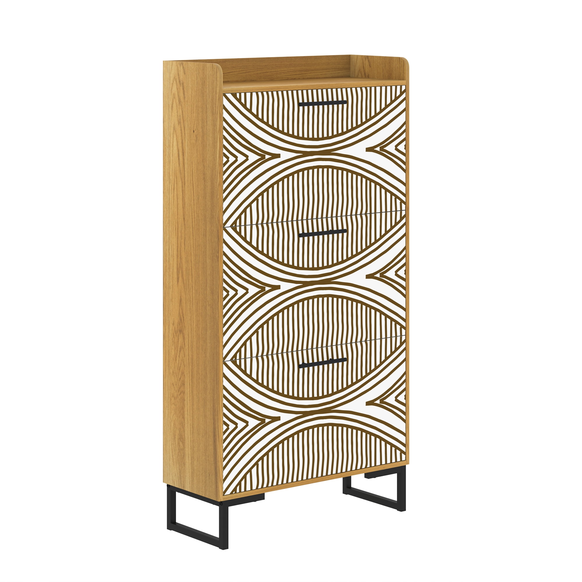 Hommoo 3 Tiers Flip Shoe Storage Cabinet with PVC painted, Modern Wood Shoe Rack Storage Organizer for Home, Brown