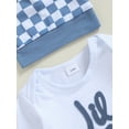 thumbnail image 6 of Suealasg Baby Boy Girl Fall Clothes 3 6 12 18 Months Infant Long Sleeve Letter Print Romper +Checkerboard Print Pants +Hat 3Pcs Newborn Casual Autumn Outfits, 6 of 7