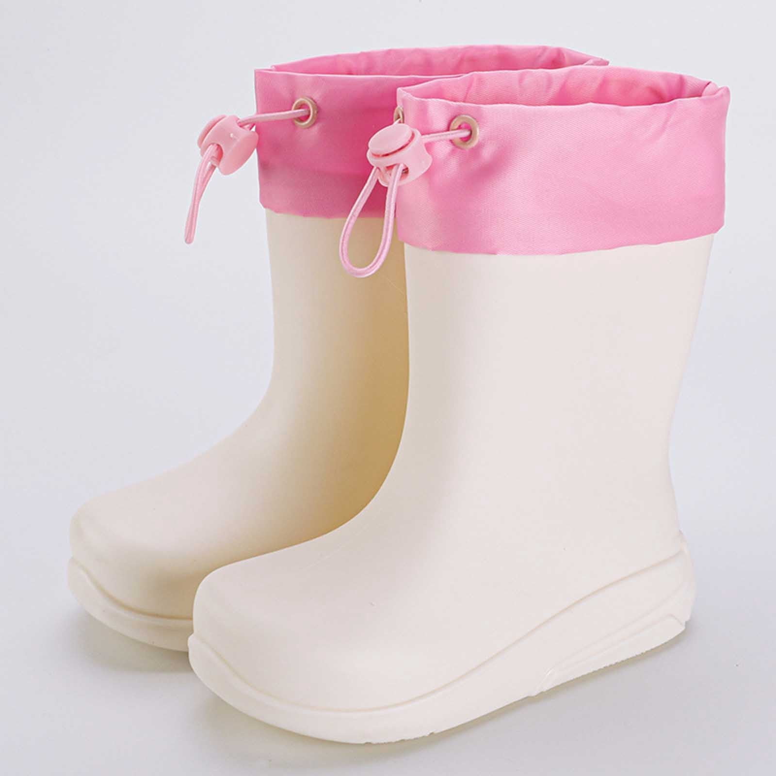 DHFJKG Kids Durable Rubber Rain Boots For Boys Girls Easy-On Non- Lightweight Mid Top Tube Color Block Waterproof Boots With Elastic Drawstring Rainy Season Outdoor Cozy Shoes