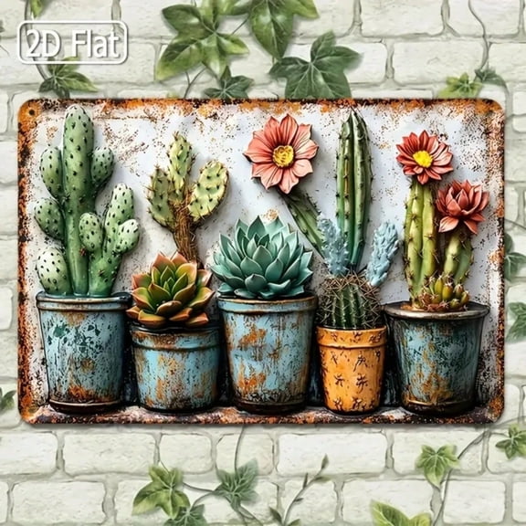 HELLOYOUNG Rustic Boho Farmhouse Metal Wall Art, High Quality Durable 2D Flat Succulent Plant Sign, Timeless Garden Outdoor Decor for Patio
