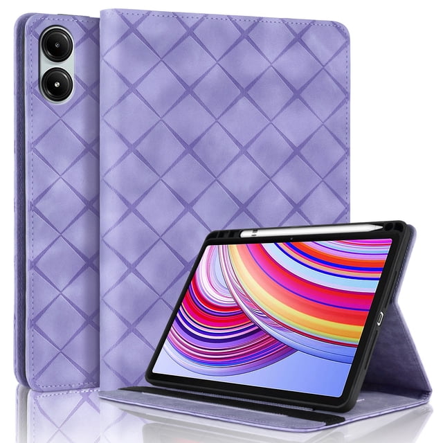 for Xiaomi Redmi Pad Pro/Xiaomi Poco Pad 12.1 inch Case, Rhombus Grid Pattern Multiple Viewing Angles Stand Slim Folio Cover (Purple)